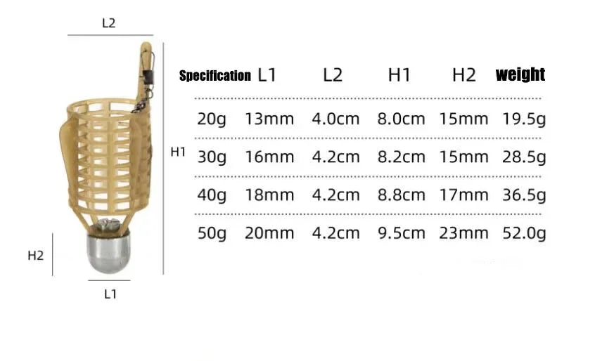 Fishing Lure Cage & Bait Feeder Basket 20–50g with Hooks Fishing Bait Feeder Axl