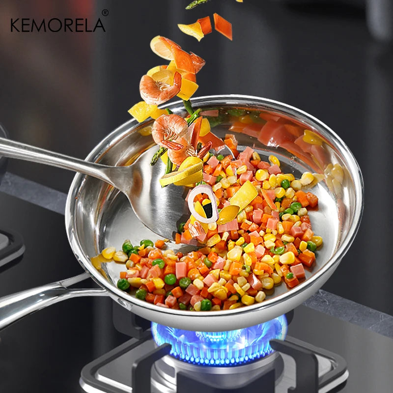 KEMORELA 304 Stainless Steel Uncoated Skillet | Multi-Size Stainless Steel Skillet Axl