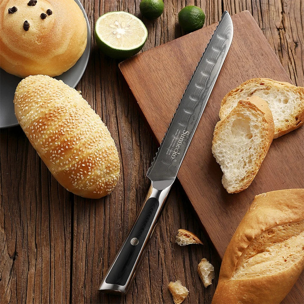 Sunnecko 8" Damascus Steel Serrated Bread Knife – 73 Layer VG10 Damascus Bread Knife Axl China Mainland 8 inch