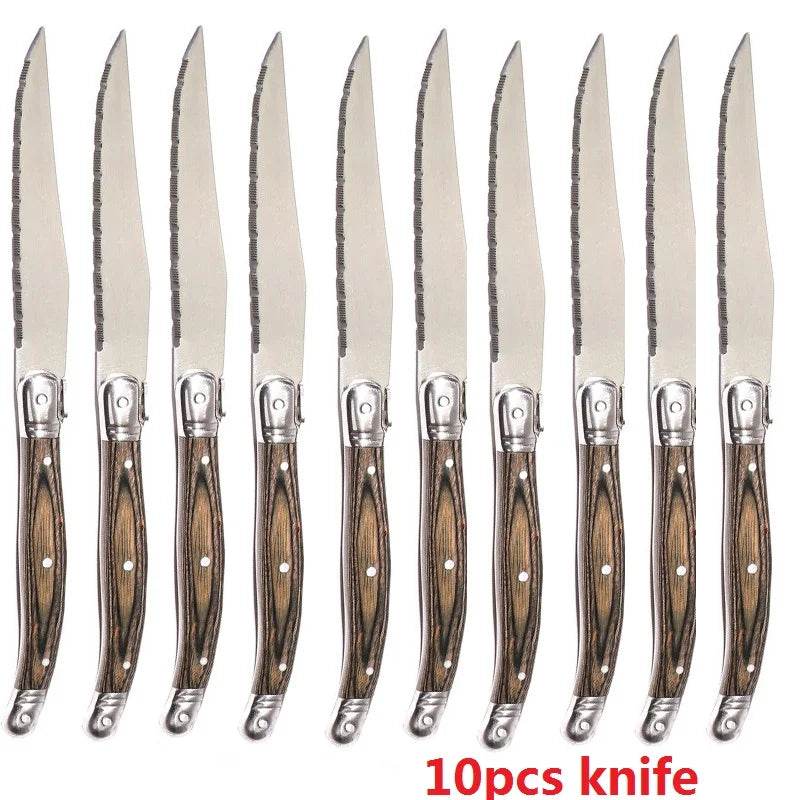 Laguiole Steak Fork Set 4–10 Pcs | Grey Pakkawood Handle Steak Fork Set Axl 10pcs knives