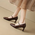 Women's Chunky Heel Mary Jane Pumps | Buckle Strap Block Heel Mary Jane Pumps Axl Brown 7CM 39