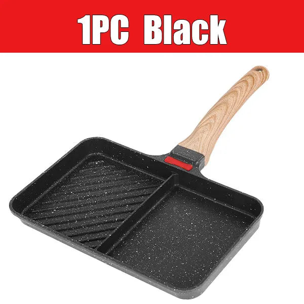 2-Section Nonstick Divided Grill Pan – Egg & Steak Skillet Divided Grill Pan Axl 1PC Black