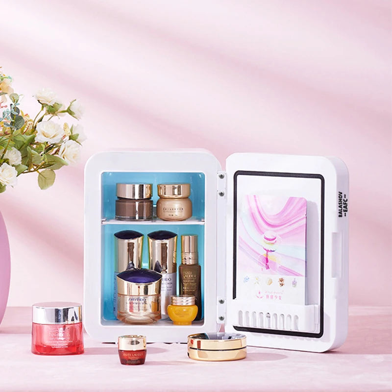 4L Mini Makeup Fridge with LED Mirror | Portable Cosmetic Cooler Cosmetic Mini Fridge Axl