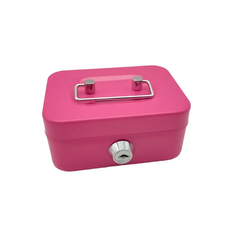 Small Metal Cash Box Key Lock & Handle – Kids Money Organizer Lockable Cash Box Axl Pink
