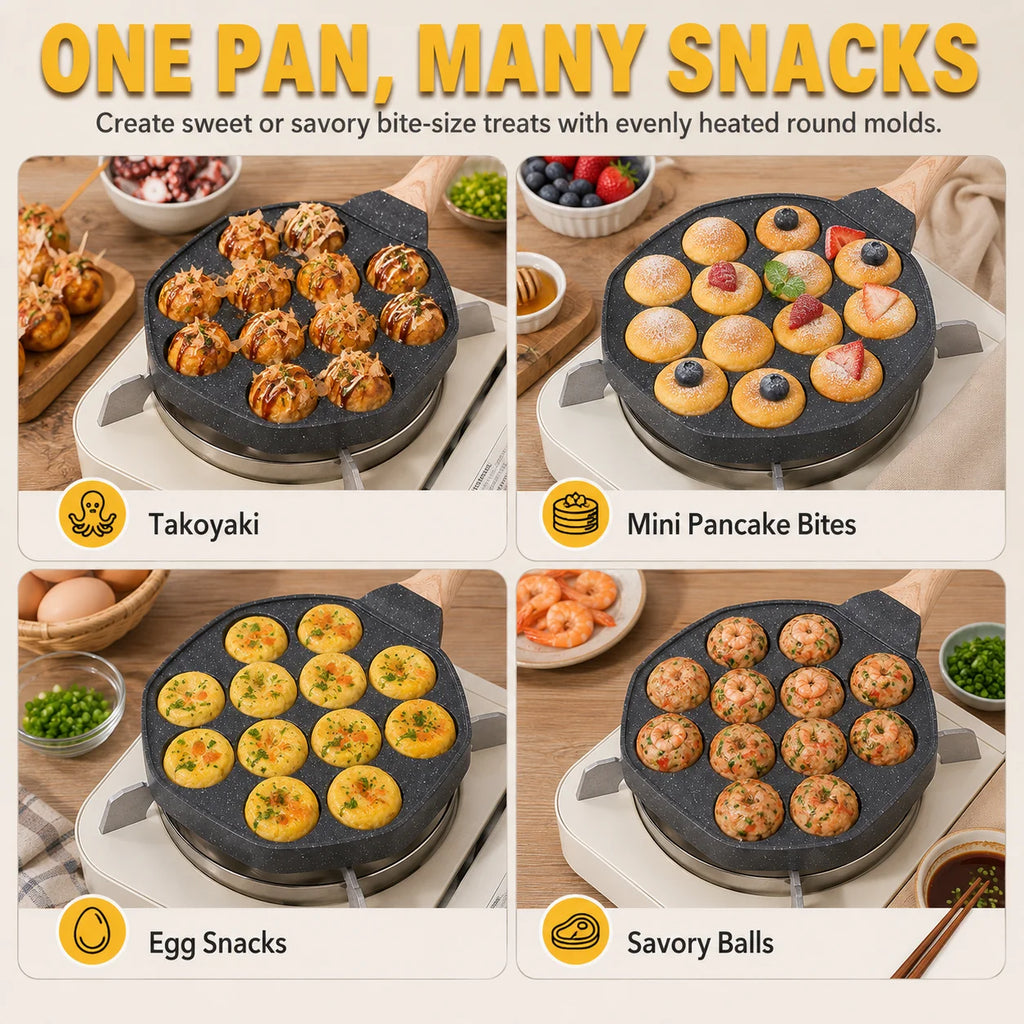 Nonstick Takoyaki Pan 12 Holes – Octopus Ball & Puff Maker Takoyaki Grill Pan Axl