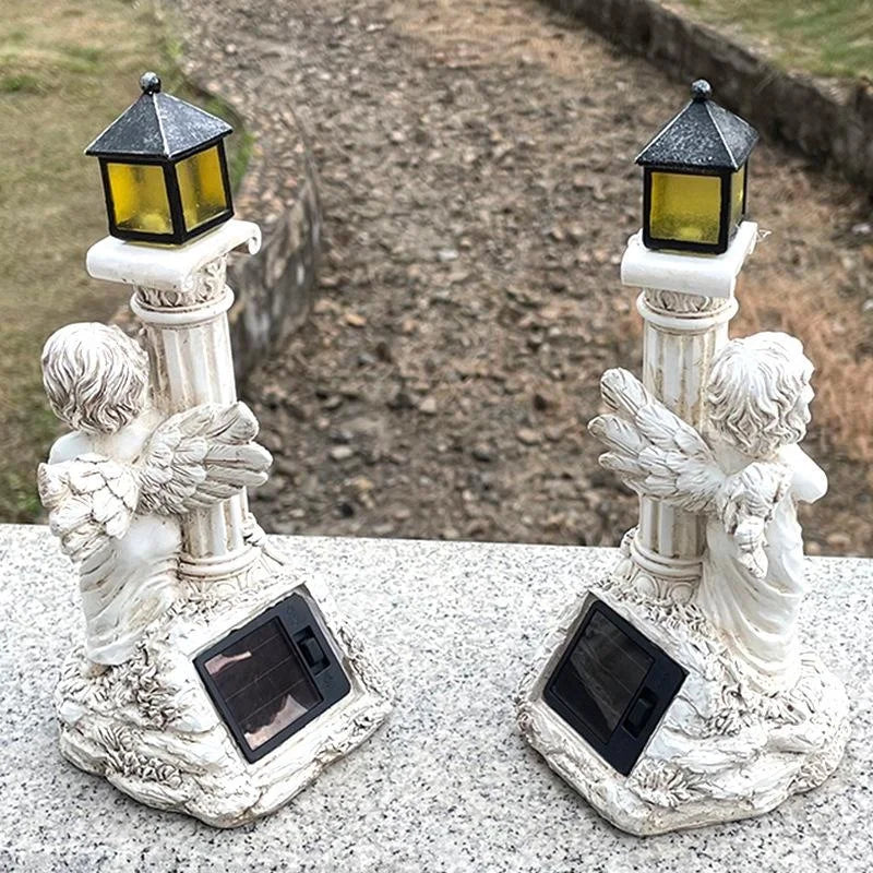 Solar Angel Garden Lamp – European Roman Column Resin Sculpture Solar Garden Sculpture Axl