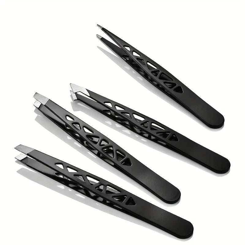 4-Piece Stainless Steel Precision Tweezer Set – Eyebrow & Facial Hair Precision Tweezer Set Axl