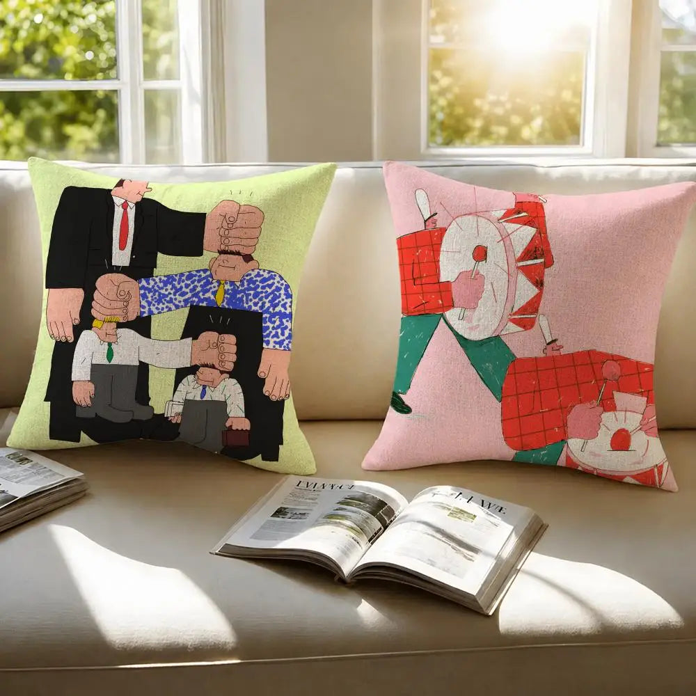 Natural Linen Cushion Cover – Printed Pillow Set for Sofa & Bed Linen Cushion Cover Axl
