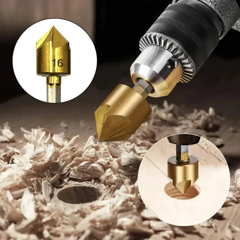 6PC Countersink Drill Bit Set 6–19mm | Titanium Chamfering Tool Countersink Drill Set Axl