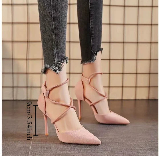 Women's Cross-Strap Roman High Heel Sandals – Pointed Pumps High Heel Sandals Axl Pink 34