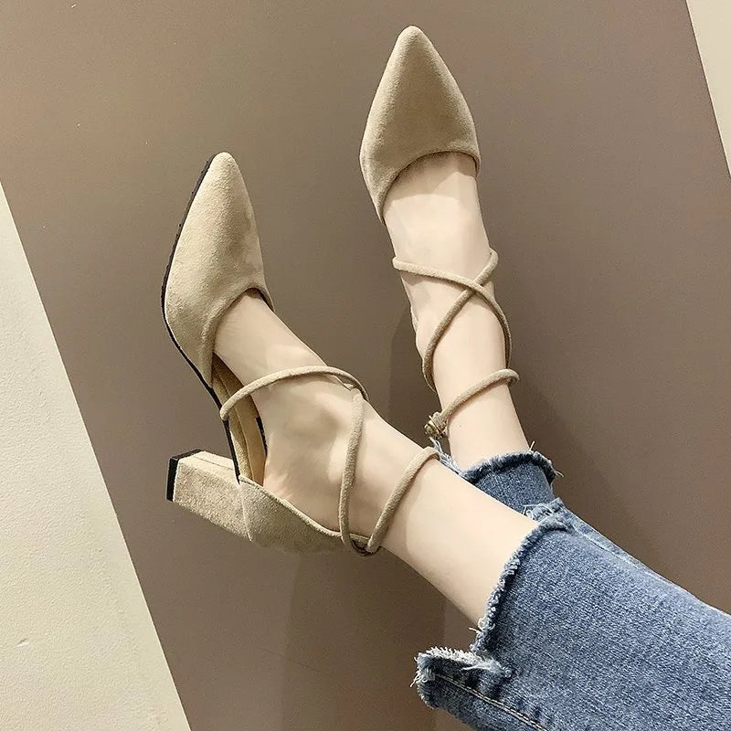 Women's Block Heel Sandals – Pointed Toe Buckle Strap Roman Style Block Heel Sandals Axl