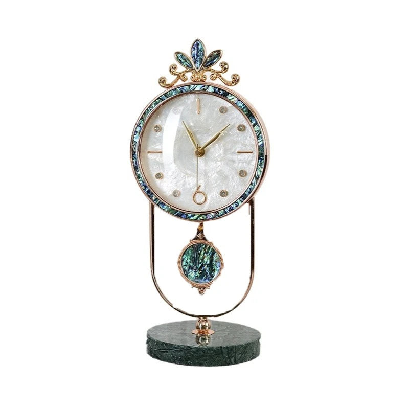 Natural Shell Luxury Round Table Clock | Marble Home Décor Luxury Table Clock Axl black