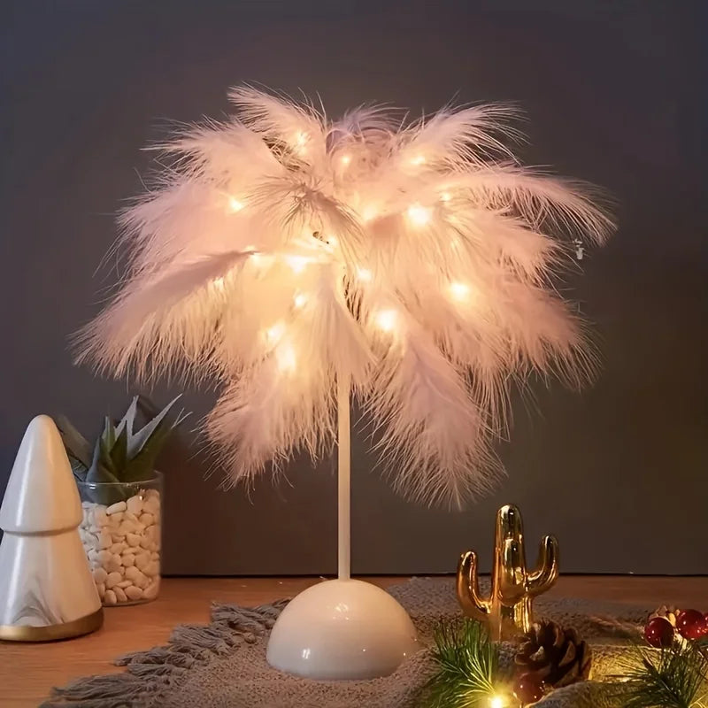 LED Feather Table Lamp – Warm White Night Light & Home Decor Decorative Night Light Axl
