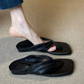 French Retro Women's Clip Toe Flat Sandals – Summer Flip Flops Women's Flat Sandals Axl Black 35
