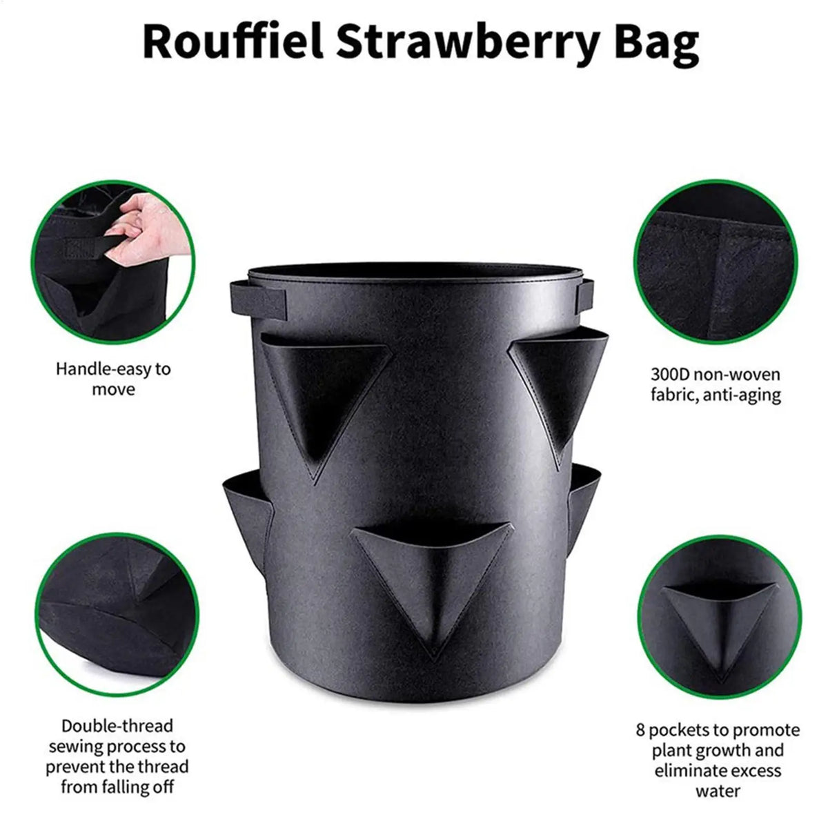 7 Gallon Strawberry Grow Bag with 6 Side Pockets | Fabric Planter Fabric Grow Bag Axl