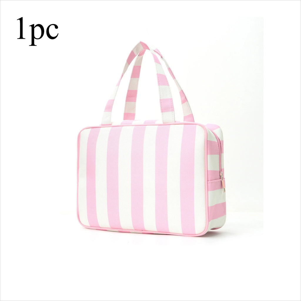 Large Capacity Travel Cosmetic Bag – Elegant Polyester Organizer Travel Cosmetic Bag Axl Pink beige Stripes