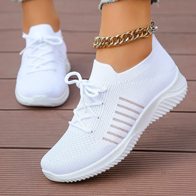 Women's White Breathable Slip-On Sneakers | Mesh Sport Shoes Women's Sneakers Axl