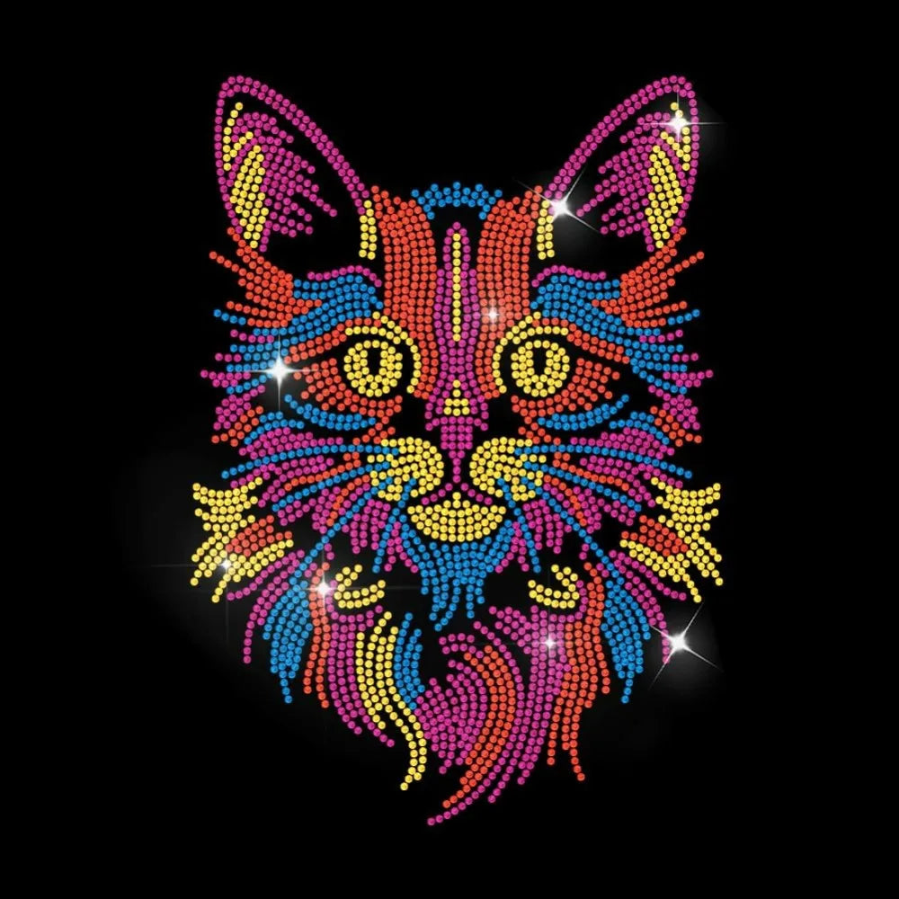 Colorful Cat Rhinestone Iron-On Patch – Sparkling DIY Applique Iron-On Applique Patch Axl