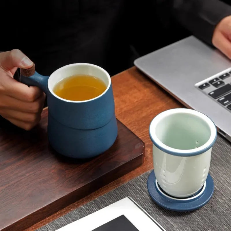 Black Ceramic Tea Mug – Wooden Handle, Filter & Gift Box Ceramic Tea Mug Axl