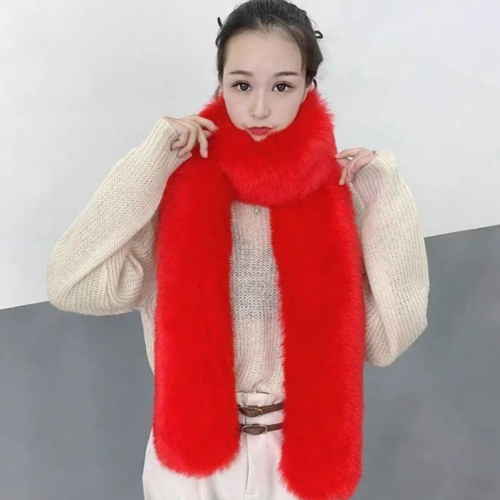 Women's Faux Fur Long Scarf Shawl Wrap 180cm – Soft & Cosy Faux Fur Scarf Axl Red