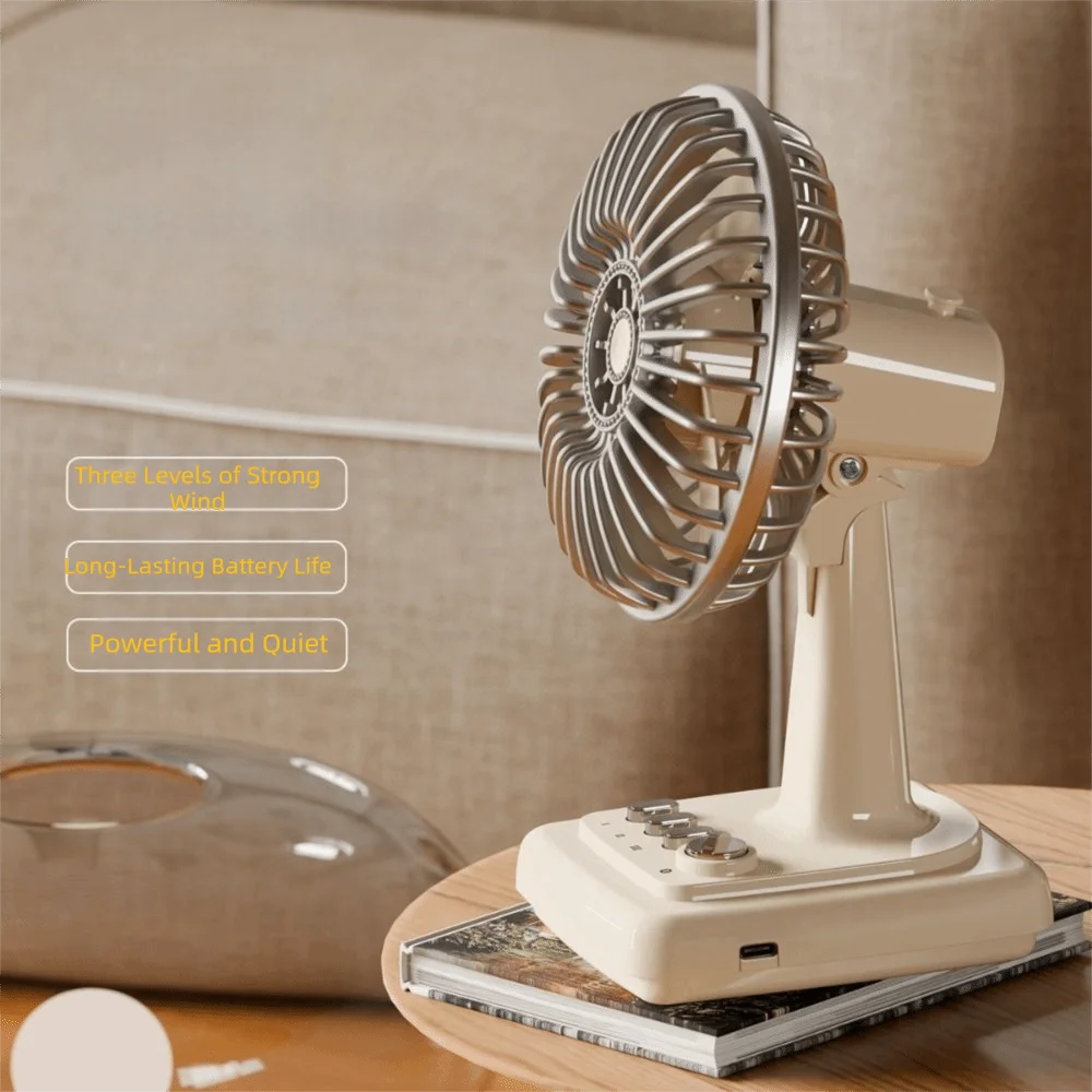 Retro Creamy Mini Desktop Fan – Rechargeable Portable USB Fan Portable Desktop Fan Axl