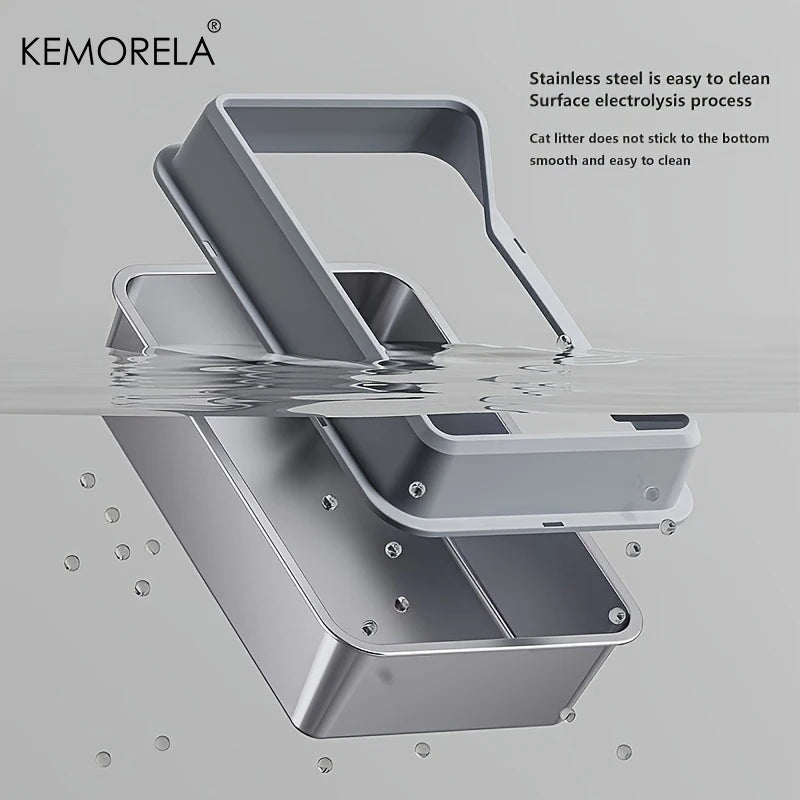 KEMORELA XL Stainless Steel Cat Litter Box with Lid & Scoop Cat Litter Box Axl