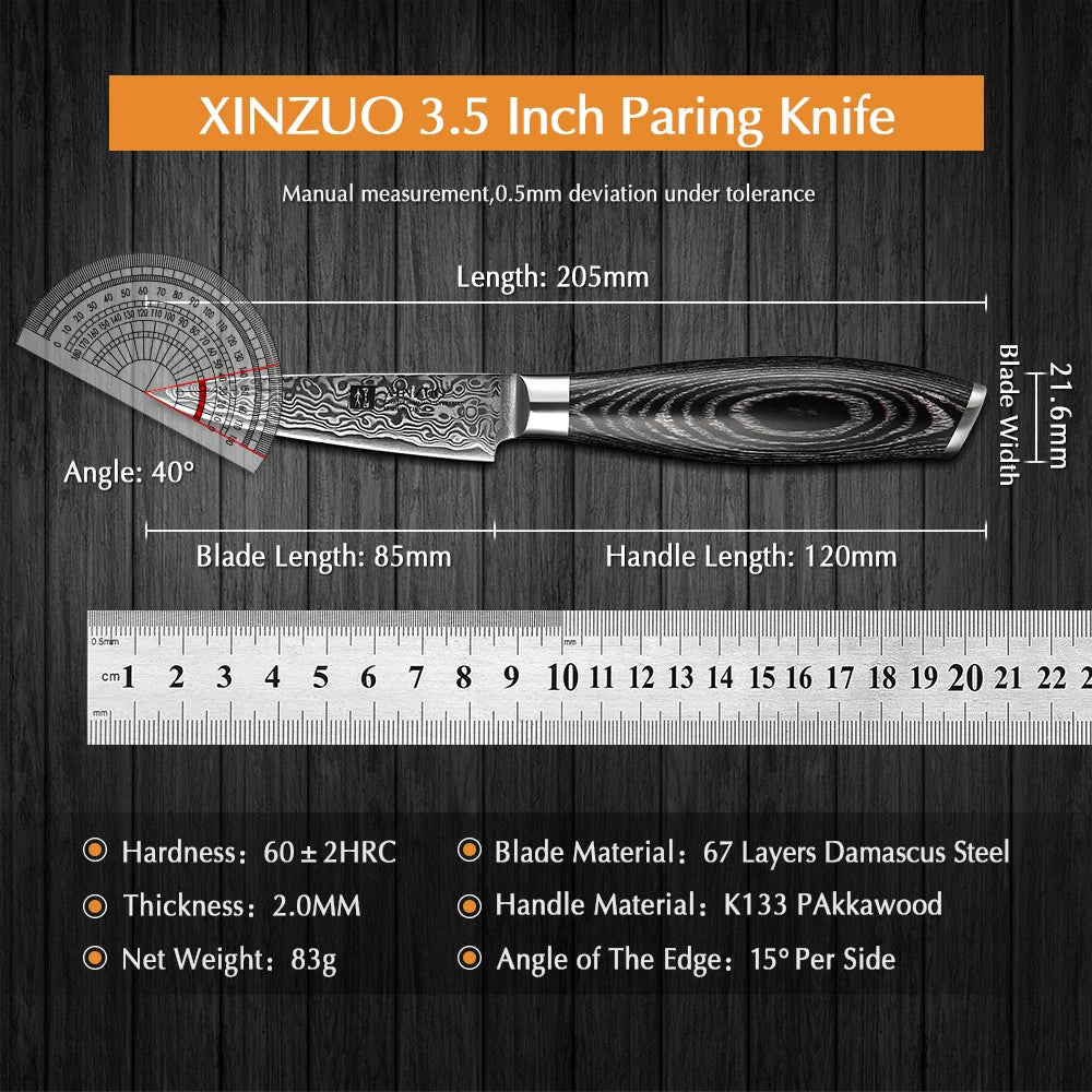 XINZUO 3.5" Damascus VG10 Paring Knife – 67-Layer Steel Gift Box Damascus Paring Knife Axl