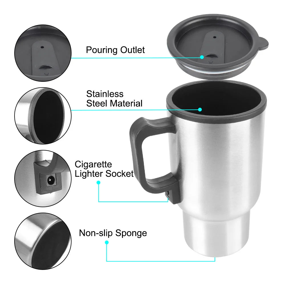 12V Electric Car Kettle 450ml Stainless Steel Travel Mug Car Electric Kettle Axl