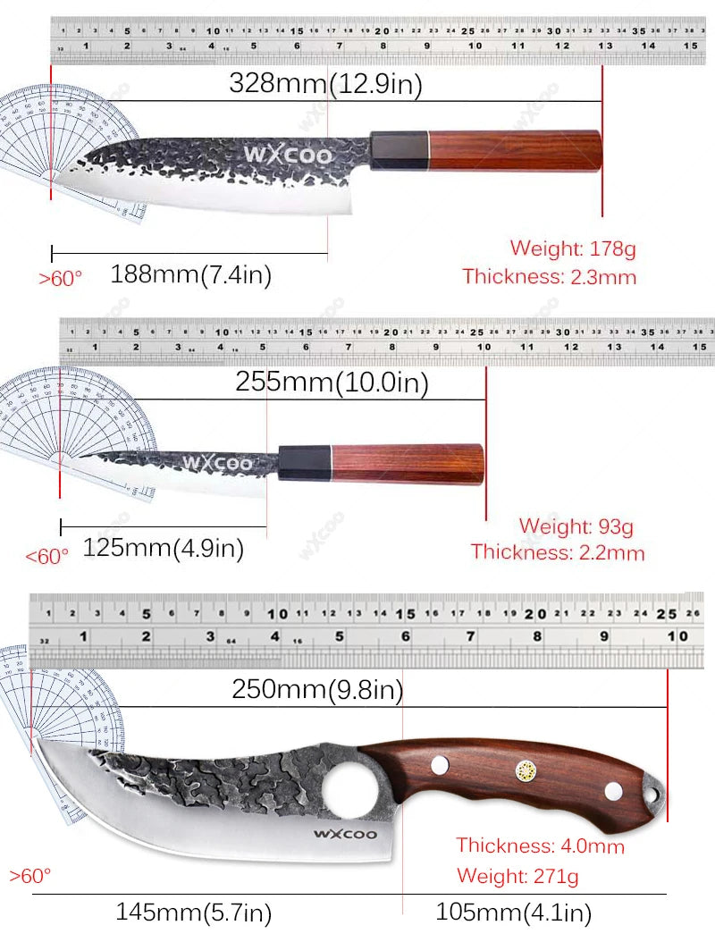 WXCOO Hand-Forged Japanese Chef's Knife – Multipurpose 14.5" Chef's Kitchen Knife Axl