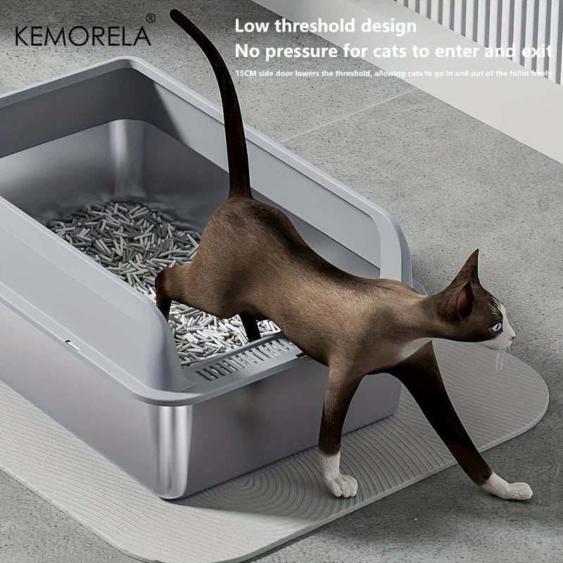 KEMORELA XL Stainless Steel Cat Litter Box with Lid & Scoop Cat Litter Box Axl