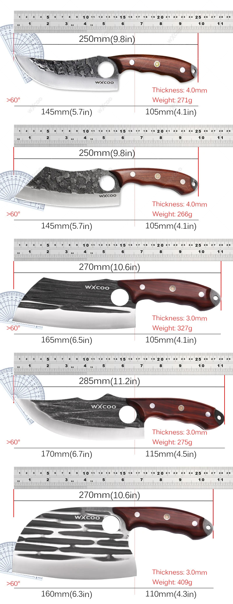 WXCOO Boning Knife Set – Stainless Steel Wood Handle Boning Knife Set Axl