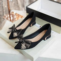 Women's Butterfly Knot Square Heel Pointed Toe Slip-On Shoes Square Heel Pumps Axl 38 black
