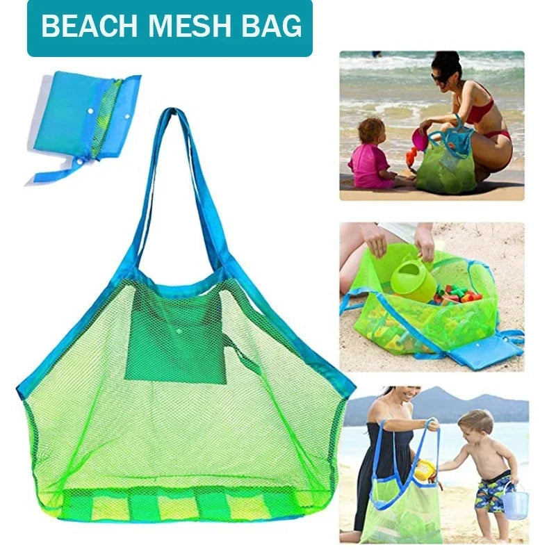 Large Mesh Beach Bag – Sand-Away Foldable Toy Tote Mesh Beach Tote Bag Axl