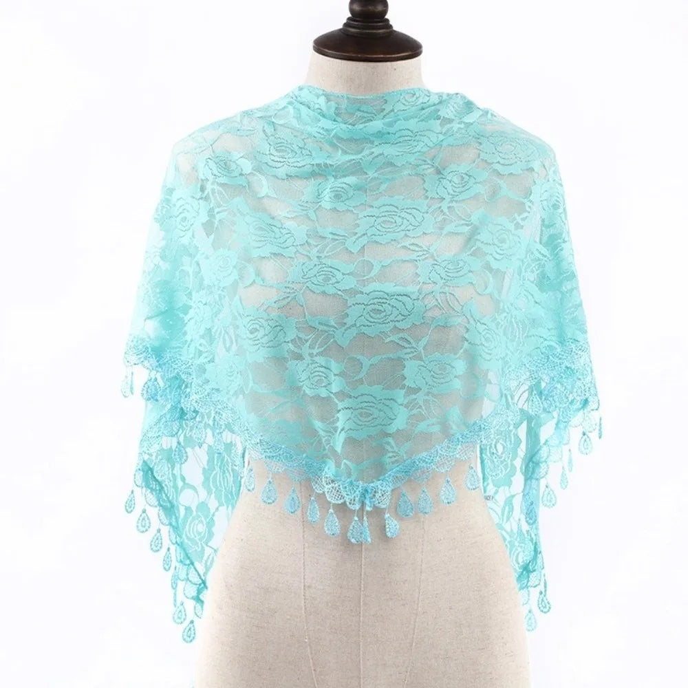 Floral Triangle Scarf Wrap with Tassels – Women's Headband Triangle Scarf Wrap Axl Lake Blue