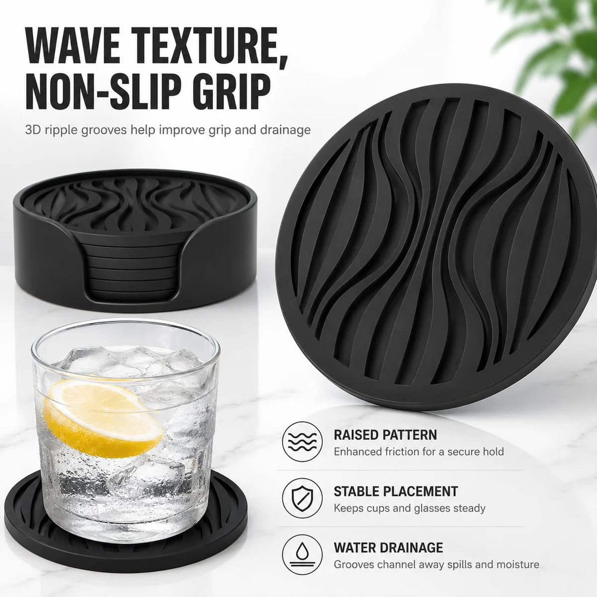 Silicone Coasters Set of 6 with Holder – Heat Resistant Cup Mats Silicone Coaster Set Axl