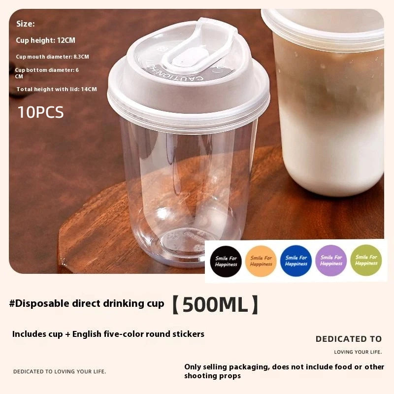 10-Pack Transparent U-Shaped Disposable Cups with Lids Disposable Beverage Cups Axl P6