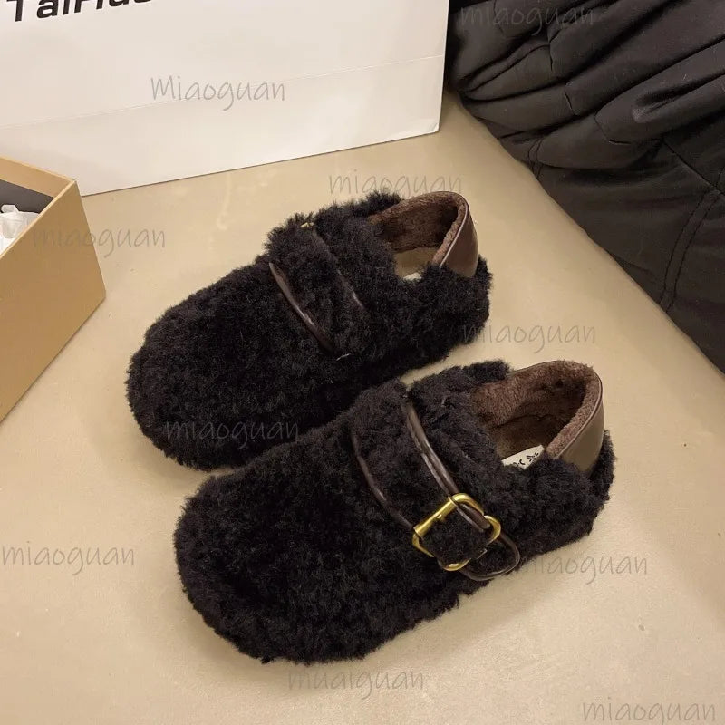 Women's Furry Slip-On Loafers | Plush Lined Warm Flat Shoes Slip-On Flat Shoes Axl