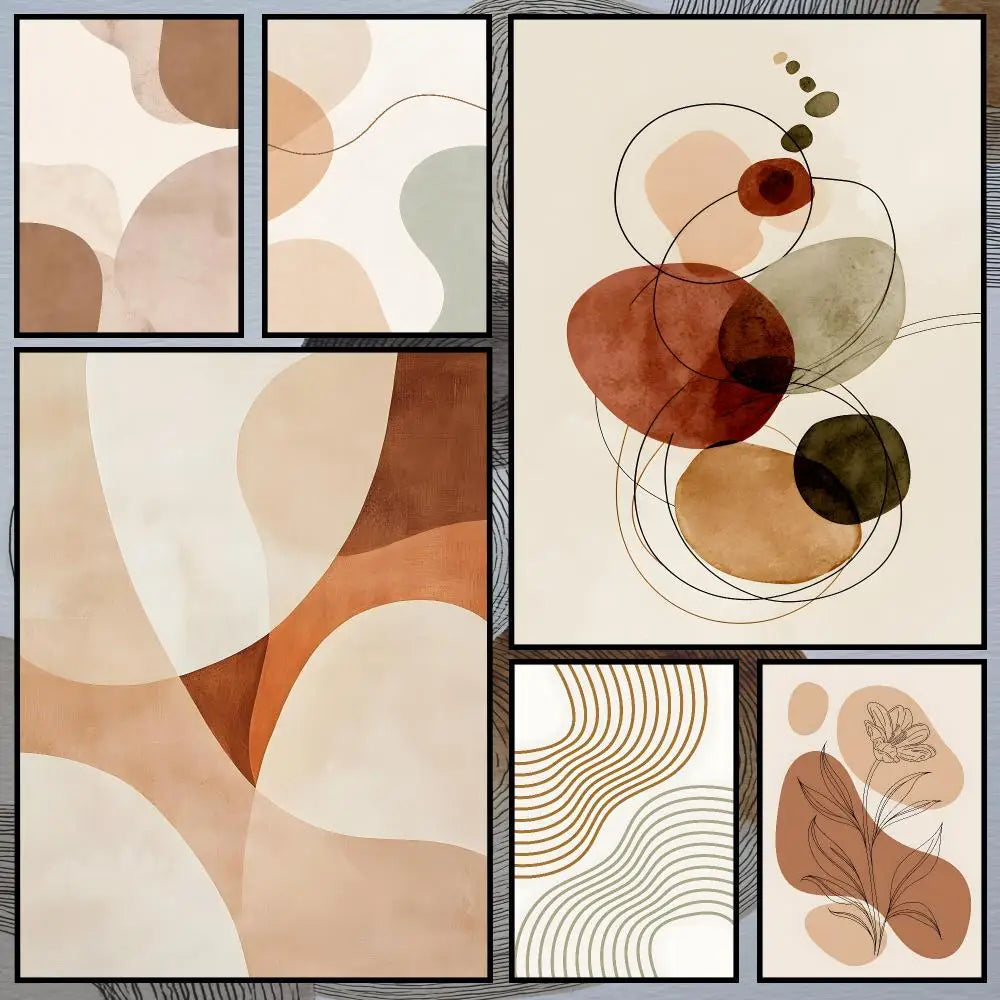 Boho Beige Abstract Self-Adhesive Wall Poster | HD Waterproof Wall Art Poster Axl