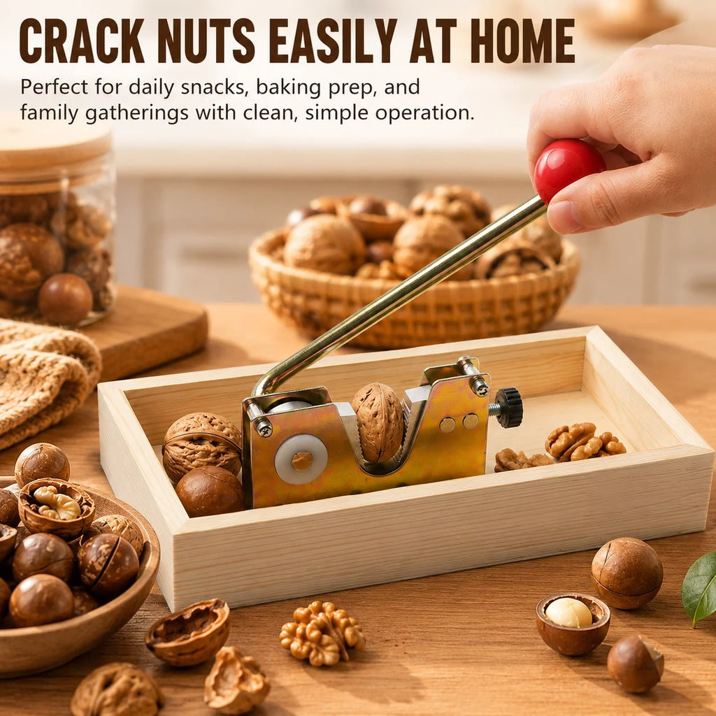 Heavy Duty Adjustable Nut Cracker with Wooden Base | Manual Tool Manual Nut Cracker Axl