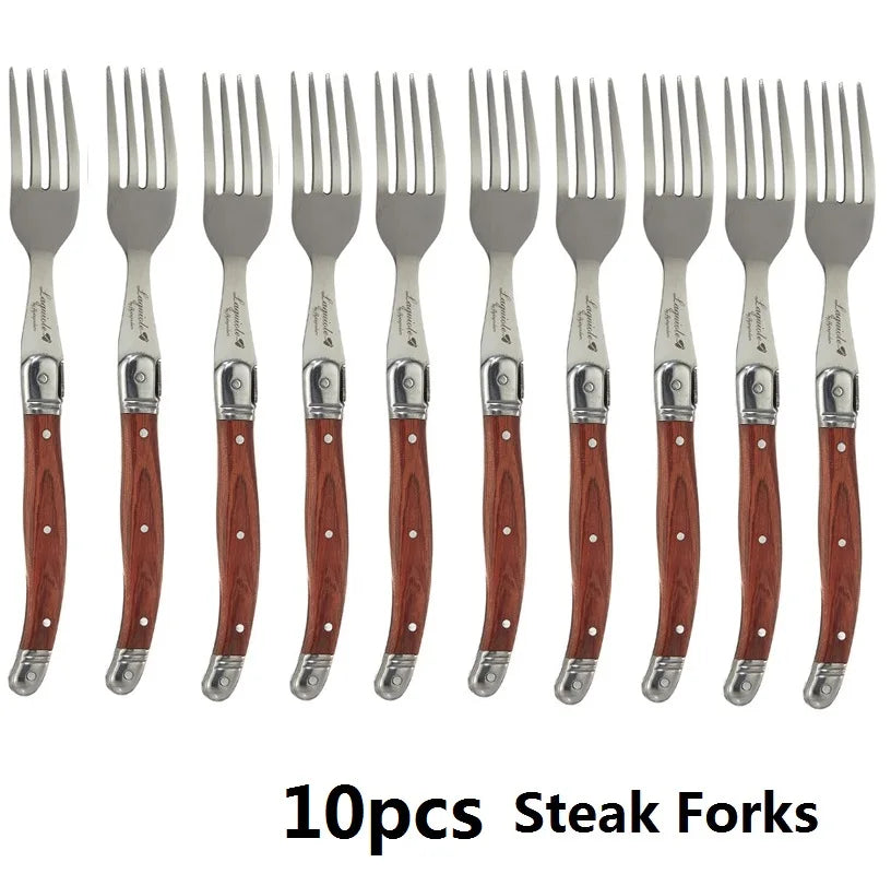 Laguiole-Style Wood Handle Steak Knives – Stainless Steel 6–10 Pc Steak Knife Set Axl 10 forks