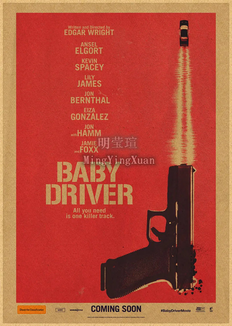Baby Driver Retro Self-Adhesive Kraft Paper Movie Poster Decorative Wall Poster Axl 22 30x20cm