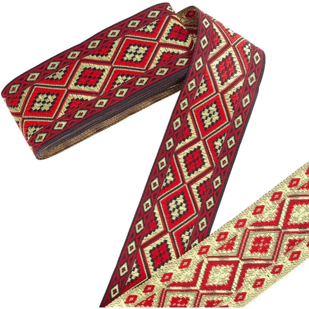 Boho Jacquard Ribbon 2" Rhombus Woven Trim – 7.66 Yards Fabric Trim Ribbon Axl AECH04-19141