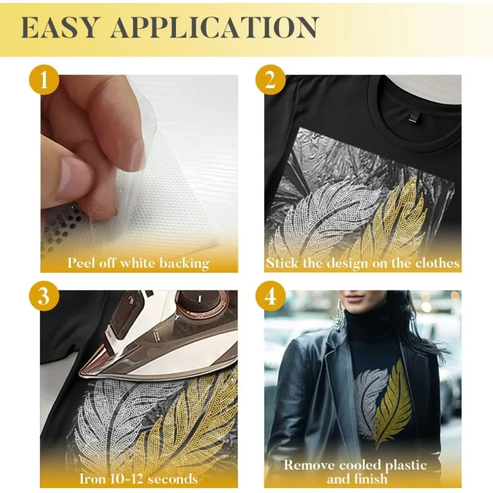 Glass Hotfix Rhinestone Iron-On Appliqué – Feather Design 21x30cm Iron-On Rhinestone Patch Axl