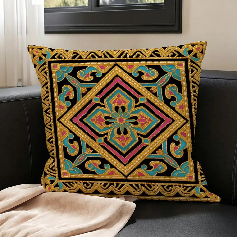Natural Linen Brocade Print Cushion Cover | Sofa & Bed Pillowcase Decorative Cushion Cover Axl