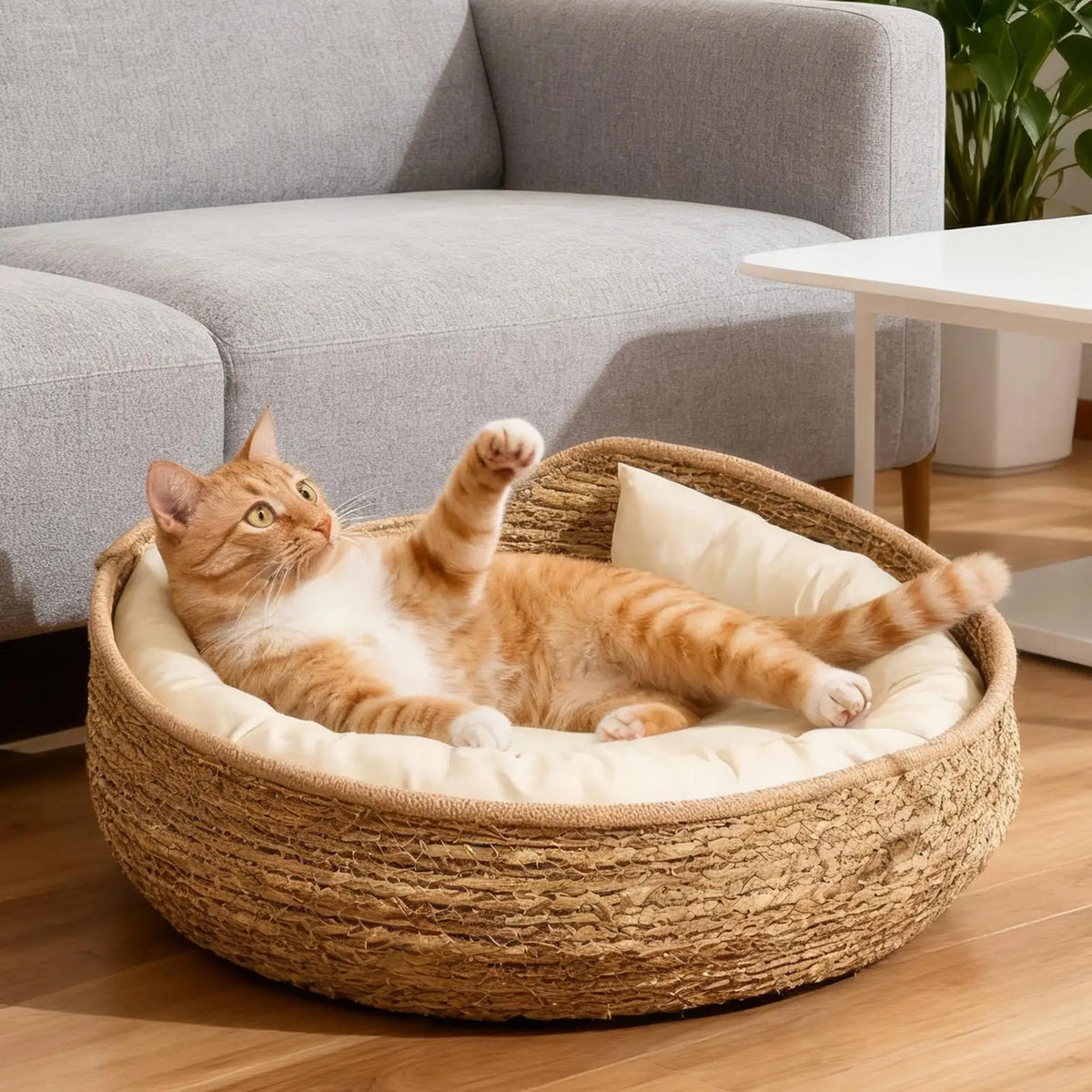 Cotton Rope Woven Cat Bed Cave – Round Kitten Nest with Pillow Cat Nest Bed Axl