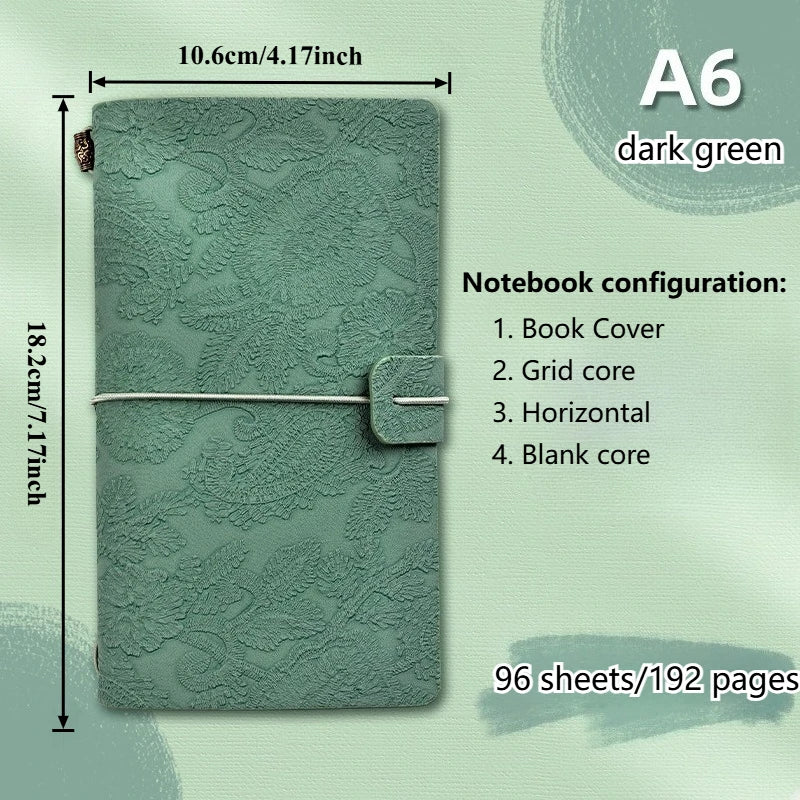 Vintage Lace Carving A6 Travel Notebook – Journal & Planner Travel Journal Notebook Axl Dark Green 1pc
