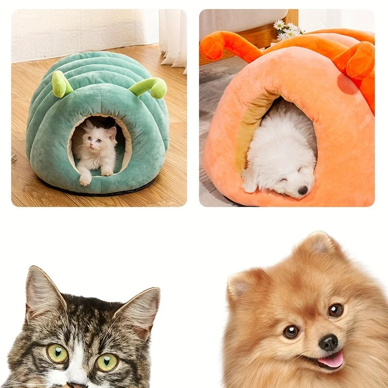 KEMORELA Caterpillar Cat Bed – Warm, Washable Semi-Enclosed House Cat Bed House Axl