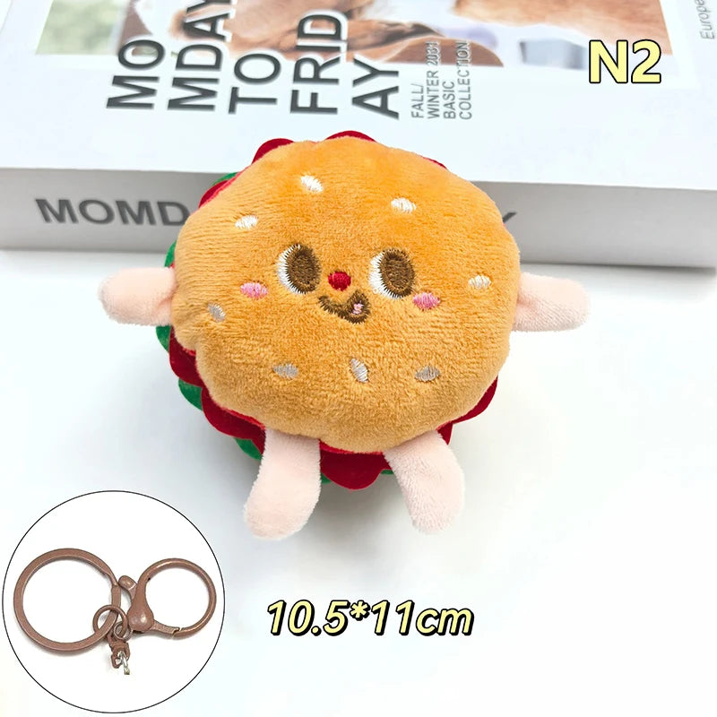 Plush Fries & Burger Keychain – Cute Food Figurine Pendant Plush Keychain Charm Axl N2