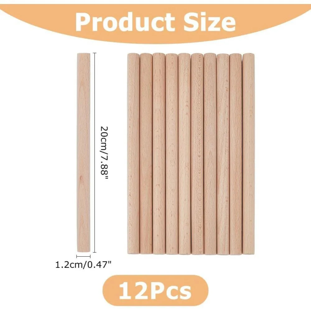 12 Pcs Unfinished Beech Wood Dowel Rods for DIY Crafts Wood Dowel Rods Axl