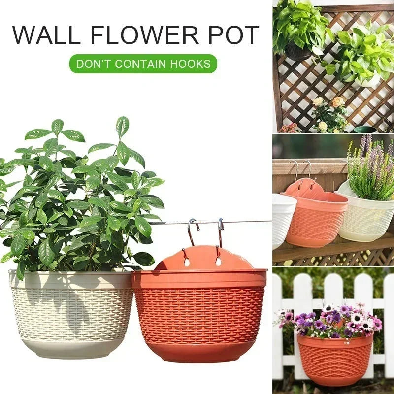Wall-Mounted Rattan Semicircle Hanging Flower Basket Planter Hanging Wall Planter Axl